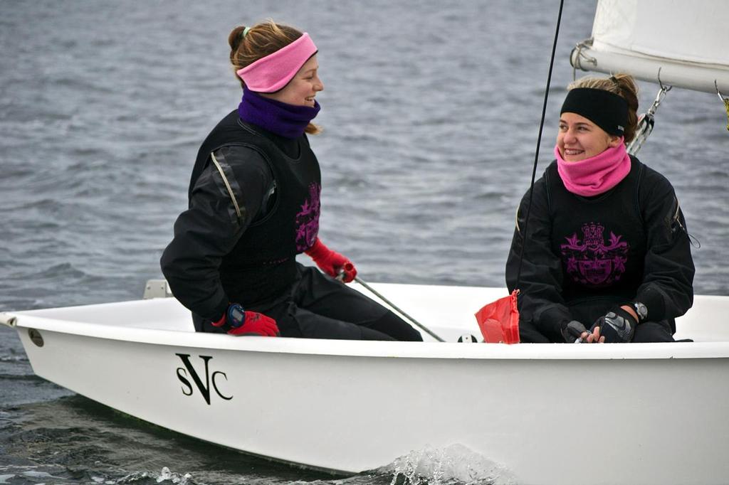Two school girls seem to be enjoying the sailing in the team championship. © Jeniffer Medd